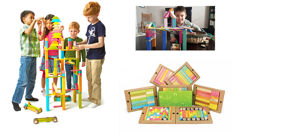 Child playing with colorful wooden blocks that have magnets in them
